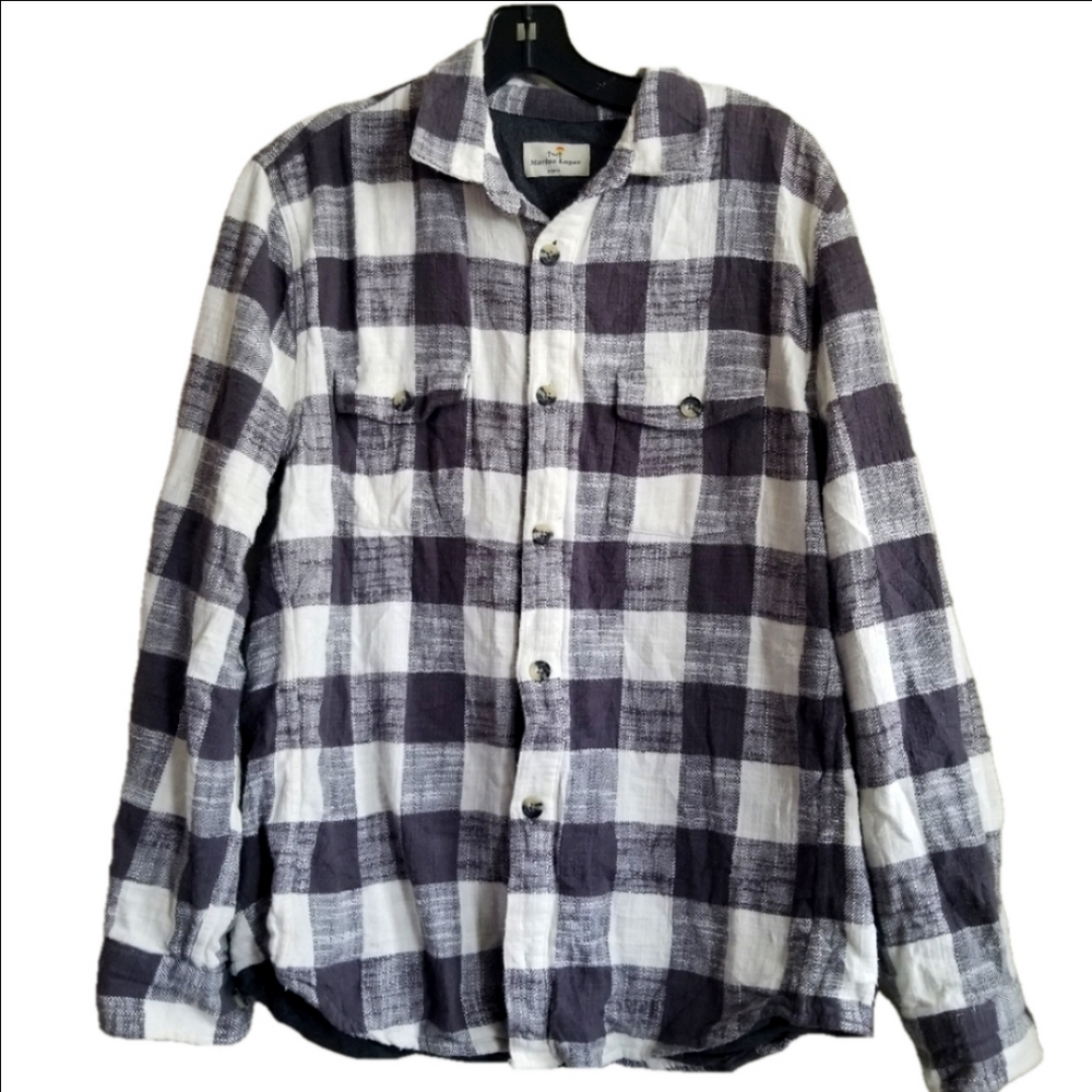 Marine Layer Cotton Lined Button Down Shirt Grey White Plaid Size Medium Large